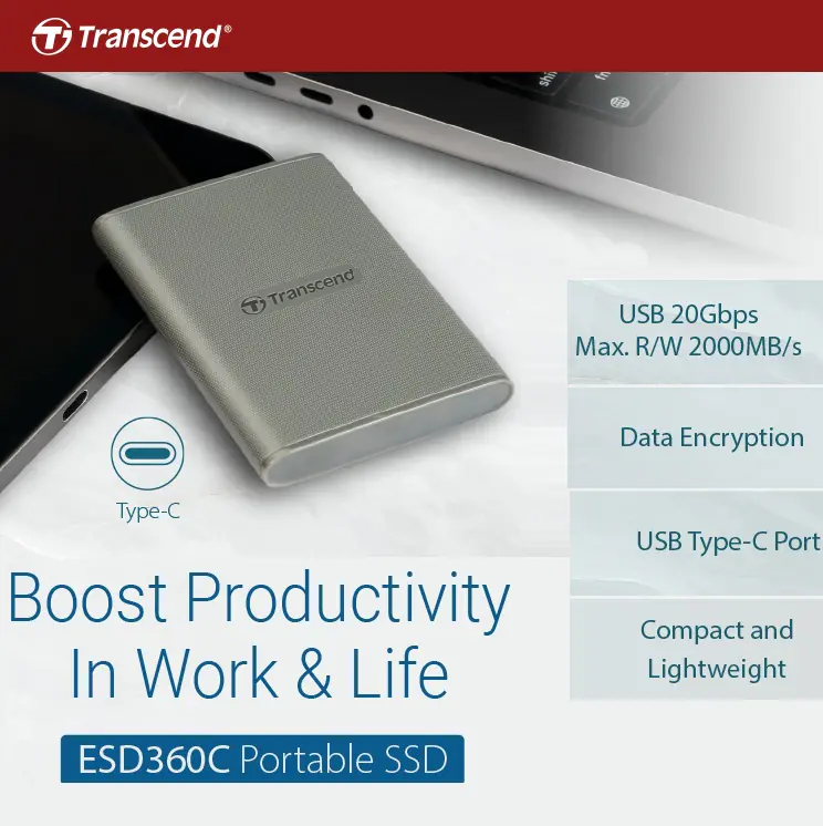 TS1TESD360C Transcend 1TB External SSD Type-C 20Gbps Transcend 1TB ESD360C External Portable SSD ; 20Gbps USB Type-C Up to 2