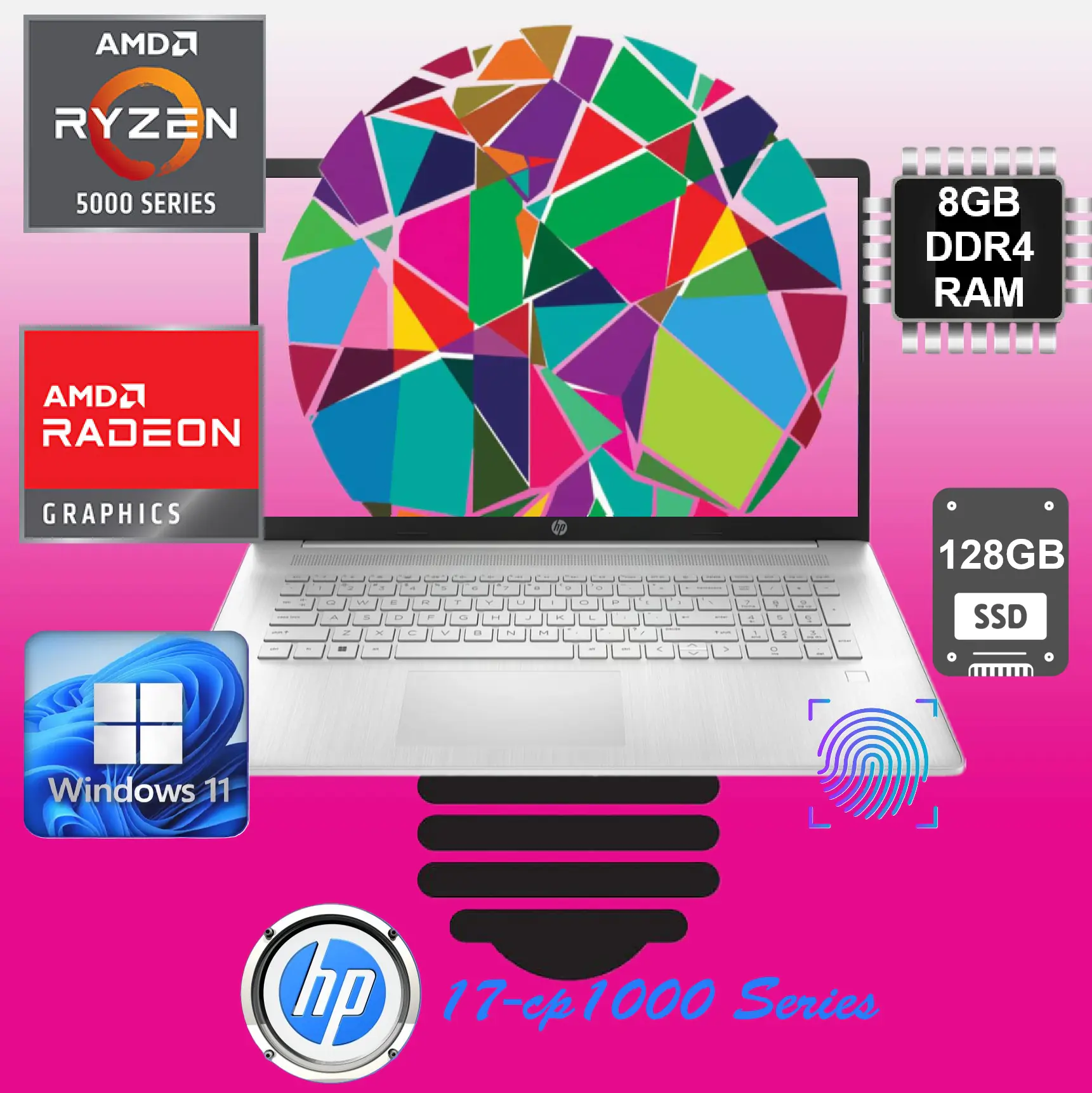 7D0M3U8R#ABA HP Laptop Ryzen 5 5625U 17 inch Display 8GB HP 17-cp1000 Series AMD Ryzen™ 5-5625U