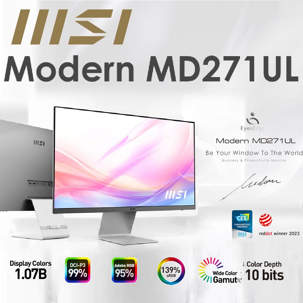 9S6-3PB8CH-002 MSI Modern MD271UL 27 inch 4K UHD Monitor MSI Modern MD271UL 27-inch 4K UHD Business IPS Monitor - (3840 x 2160 / 16