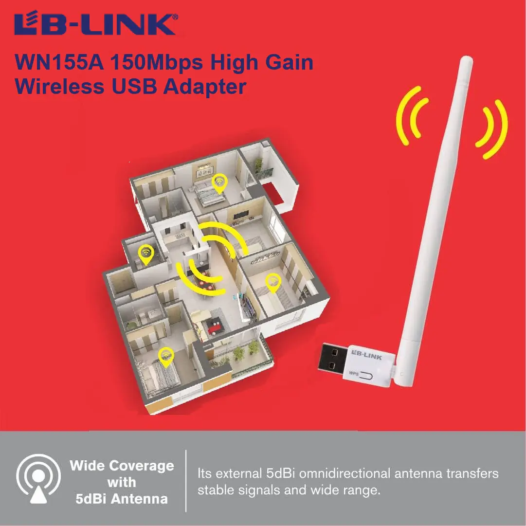 LBLINK-WN155A 150Mbps Wireless WiFi N USB Adapter w Antenna LB-Link USB Wi-Fi Adapter