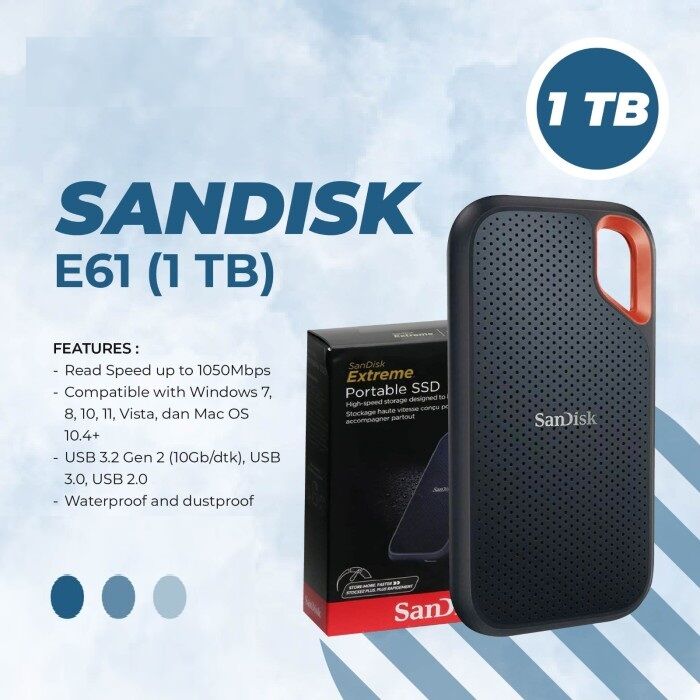 SanDisk 1TB Extreme Portable SSD SanDisk 1TB Extreme Portable SSD - Up to 1050MB/s