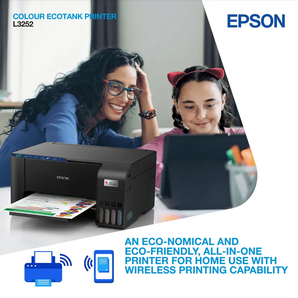 ECOTANK-L3252 L3252 Epson Wi-Fi All-in-One Ink Tank Printer Epson EcoTank L3252 A4 Wi-Fi All-in-One Ink Tank Printer with High-Yield Ink Bottles