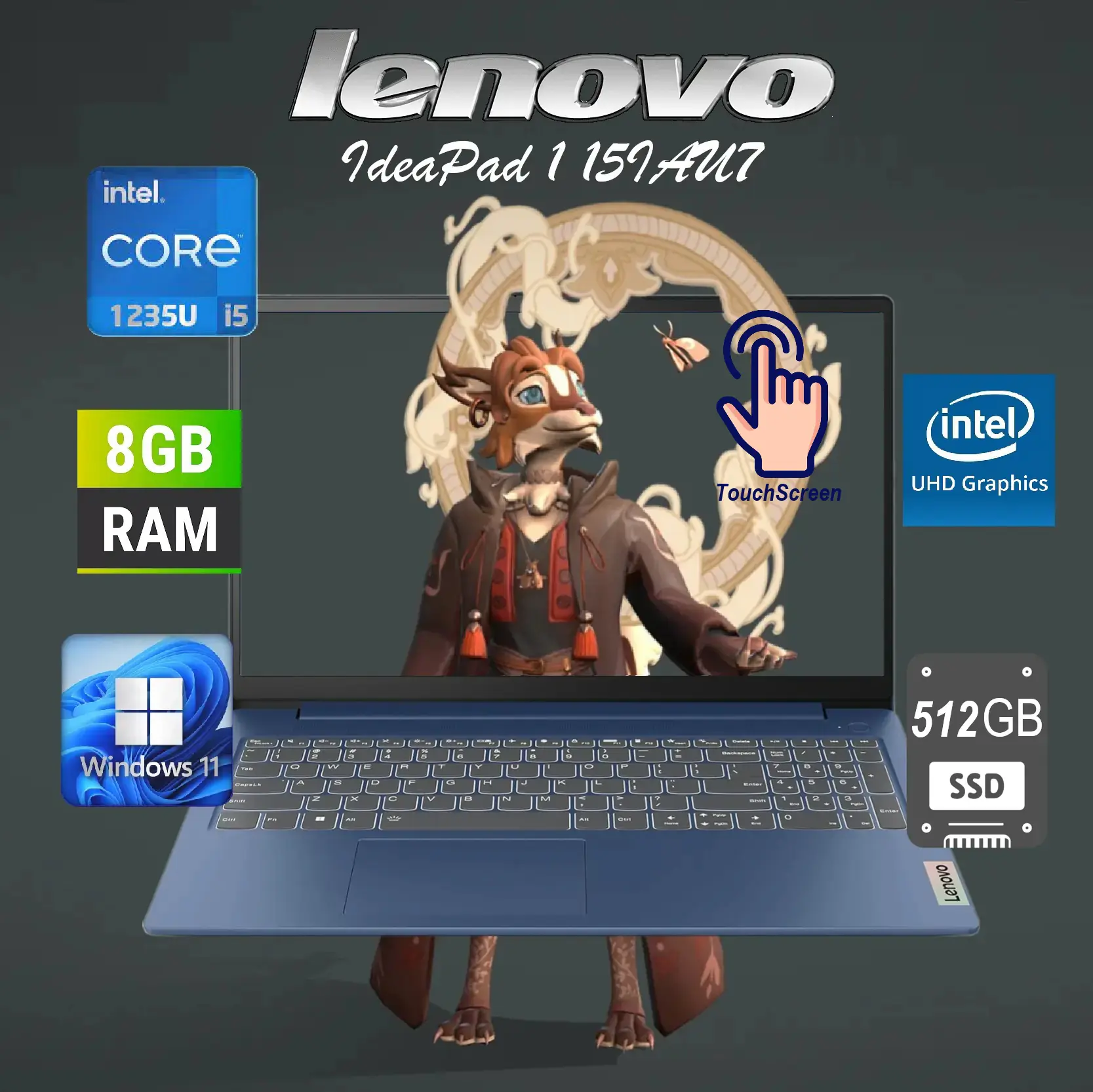 82QD00HMUS IdeaPad i5-1235U TouchScreen 8GB RAM 512GB SSD Lenovo IdeaPad 1 15IAU7 Intel® Core™ i5-1235U | 8 GB RAM DDR4